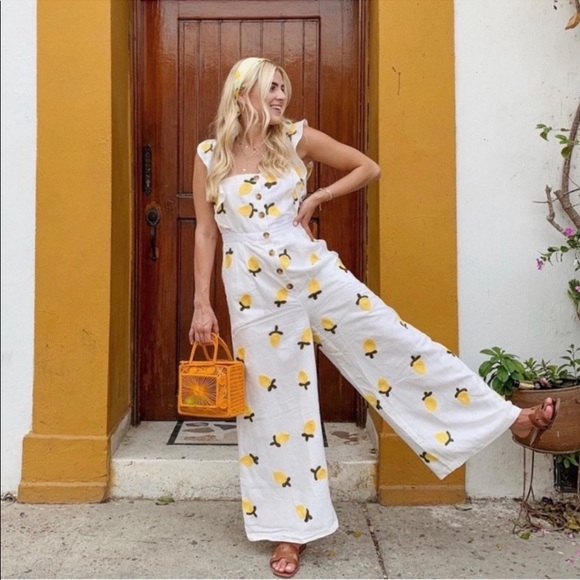 Anthropologie Red Carter Allison Lemon Embroidered Linen Jumpsuit - Picture 3 of 16